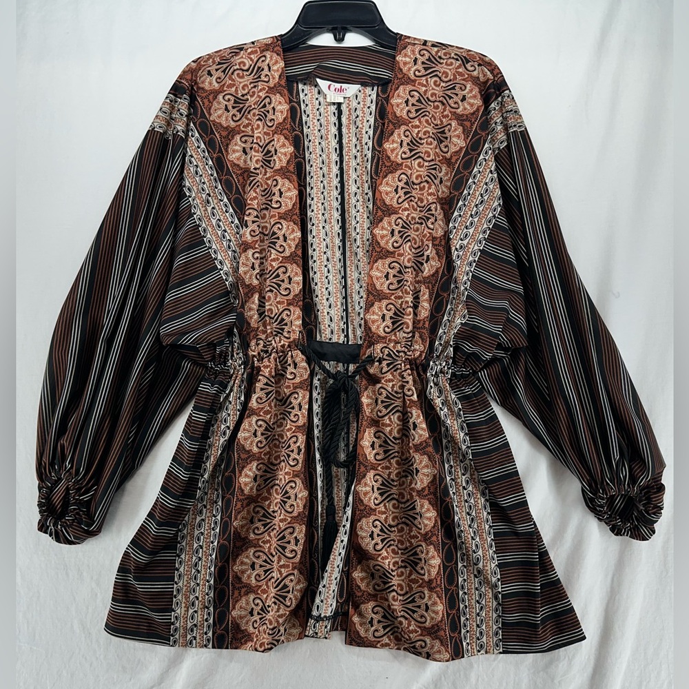 Vintage Cole of California Bohemian Boho Kimono Jacket Tie Front Mixed Pattern L